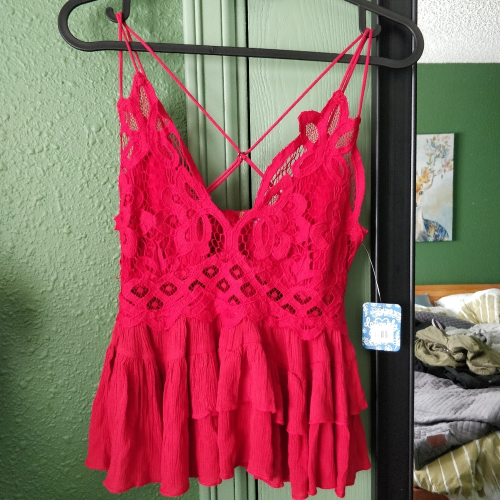 NWT FREE PEOPLE ADELLA CAMI IN SIZE SMALL CHERRY RED